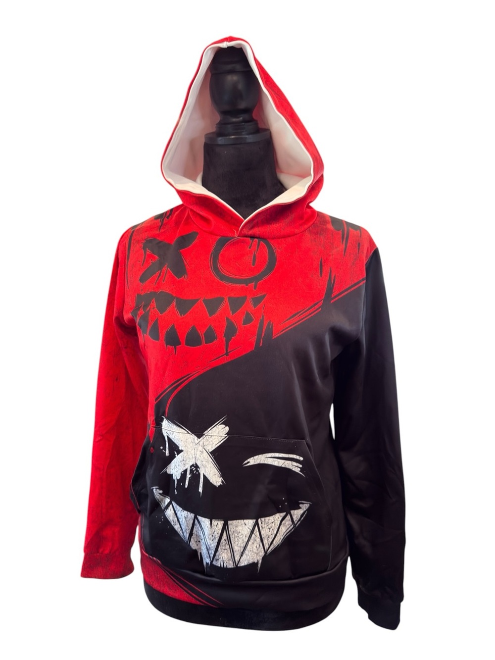 Youth Large Graphic Hoodie Large Black Red Grunge Streetwear Edgy Aesthetic - Picture 2 of 10
